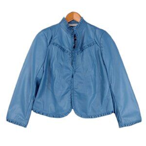 The Muses Lounge Blue Faux Leather Jacket Ruffle Lined XS